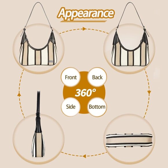 Shoulder Bag for Women, Striped Handbag, Cute Clutch Purse with Zipper Closure, - Picture 4 of 6